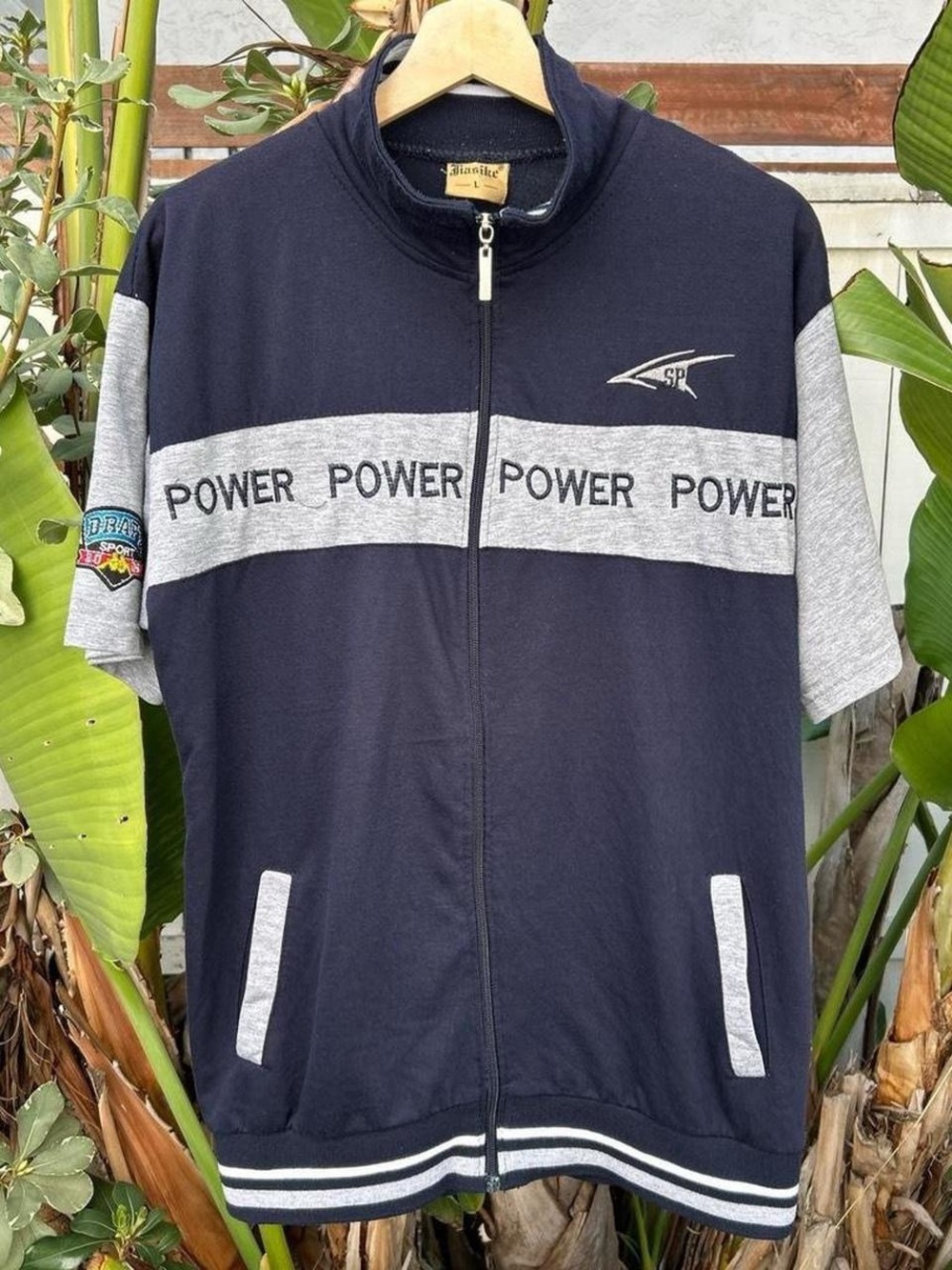 Vintage 2000s SP Power Short Sleeve Track Jacket Navy Gray L